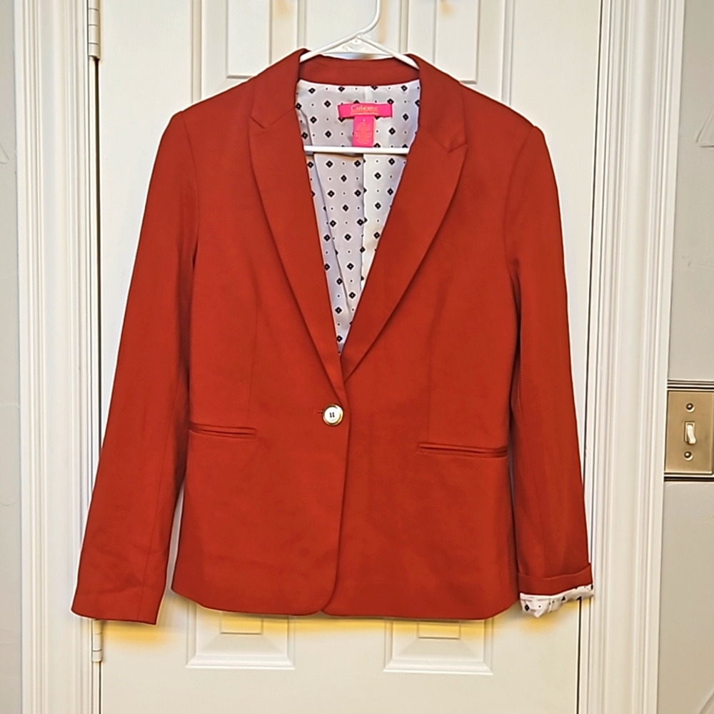 Catherine Malandrino Burnt Orange Notched-Lapel Blazer Size 6 EUC